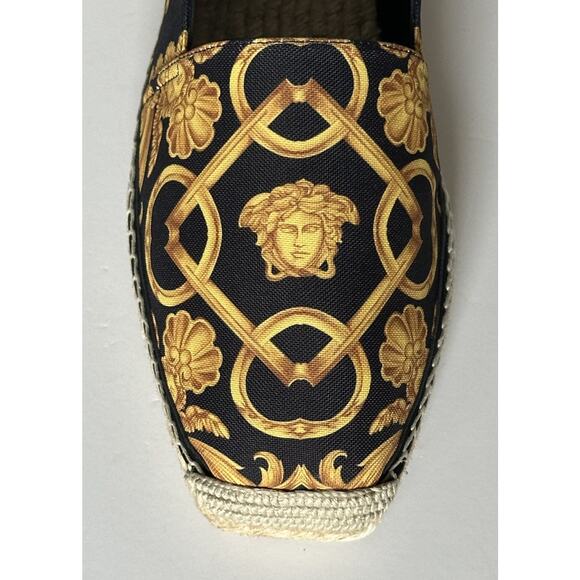 VERSACE Barocco Print Gold/Black Canvas Espadrilles 11.5 US 1014774 NIB $700 - Picture 7 of 16
